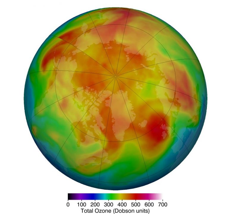 北极平流层臭氧2019年3月