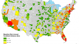 美国地图上用不同颜色标记的城市中心