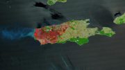 袋鼠岛燃烧的地带卫星图像