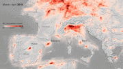 2020年3月至4月，欧洲上空的二氧化氮浓度