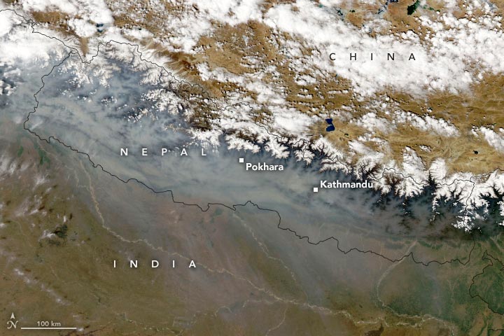 尼泊尔火灾，2021年4月Aqua卫星注释
