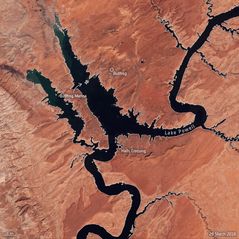 Dwindling Water Levels of Lake Powell Seen From Space SecondLargest
